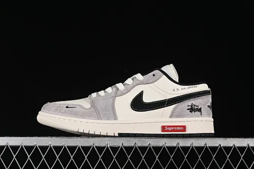 All categories Air Jordan Jordan series basketball shoes Air Jordan 1 Low High-end customized low-top sneakers Air Jordan 1 Low AJ1 Joe 1 Stussy joint-grey black and red label high-end customized low-top retro basketball shoes SJ9950-034